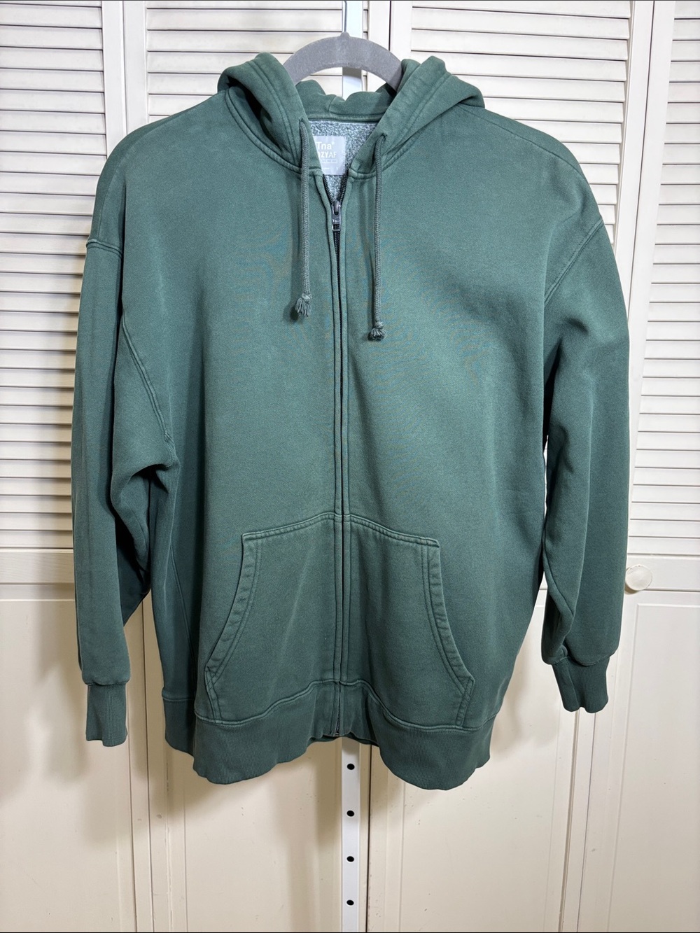 Aritzia TNA "CozyAF Fleece" Full Zip Green Hoodie Large